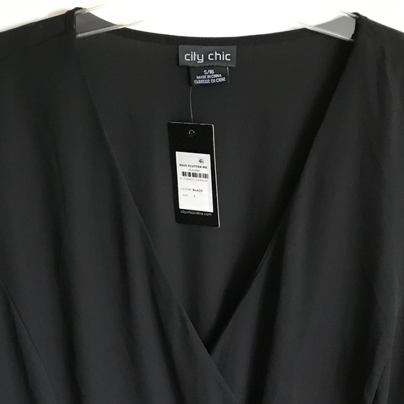 CITY CHIC Black Maxi Dress Ruffle Sleeves & Hem Flutter Me Women’s Plus Size 16 - Picture 3 of 15